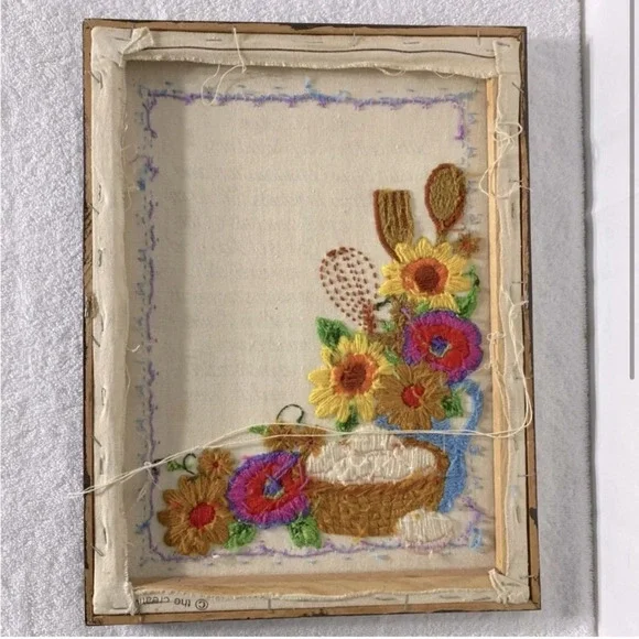 Vintage Handmade Love’s A Cookin’  Recipe Framed Embroidery Art - Picture 2 of 10